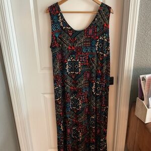 Jostar - Sleeveless Tribal Print Maxi Dress - Black/Red/Teal - Size 3XL